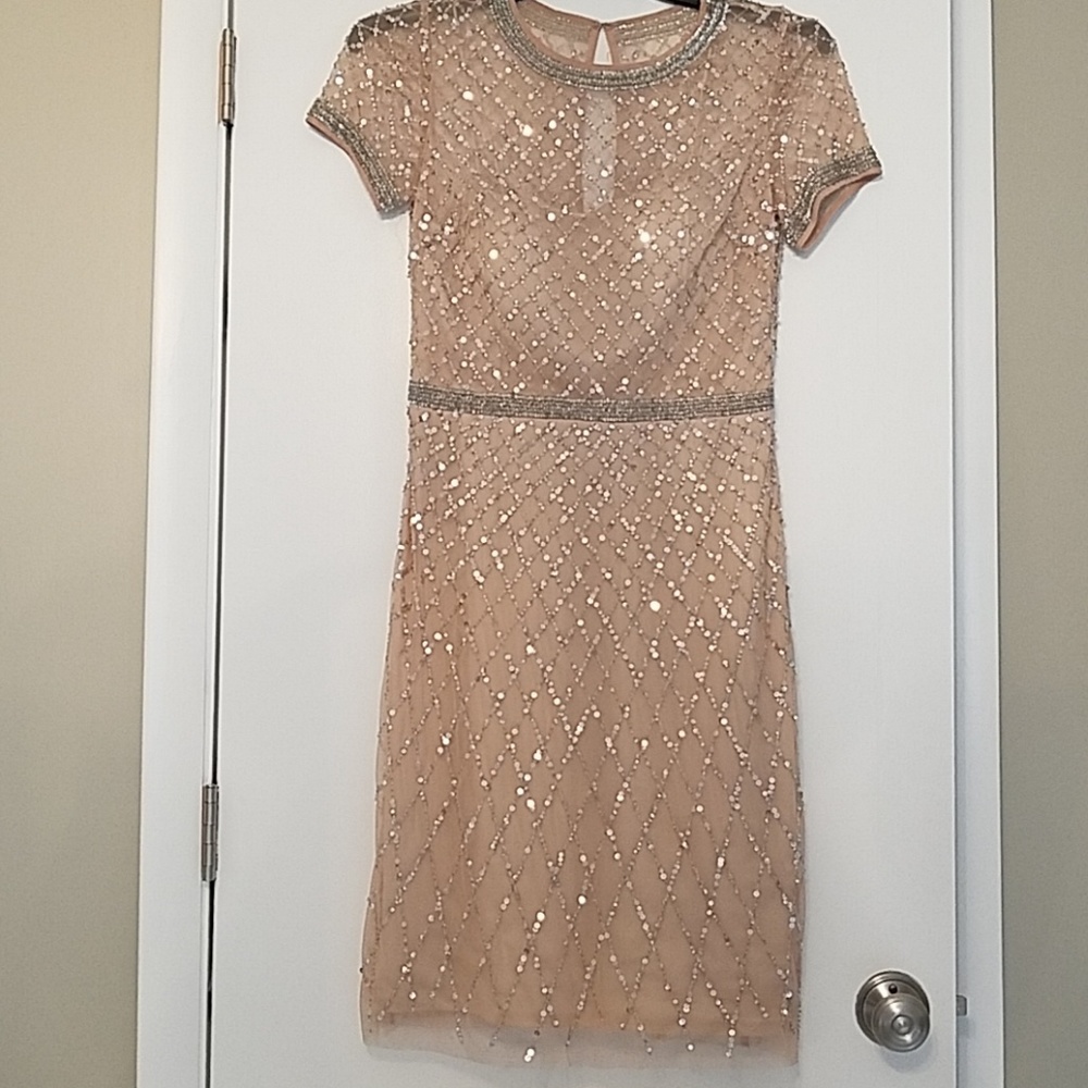 Adrianna Papell beige sequin beaded dress